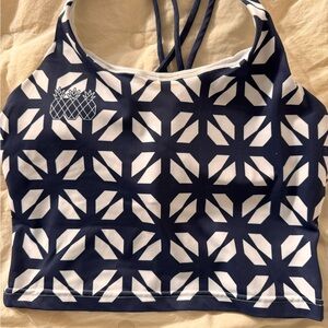 Tres Pinas L Navy and White Geometric Women's Strappy Bra Tank